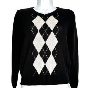 Boutique Sweater Womens Medium Argyle Knit Classic Preppy Clueless 90's Cotton
